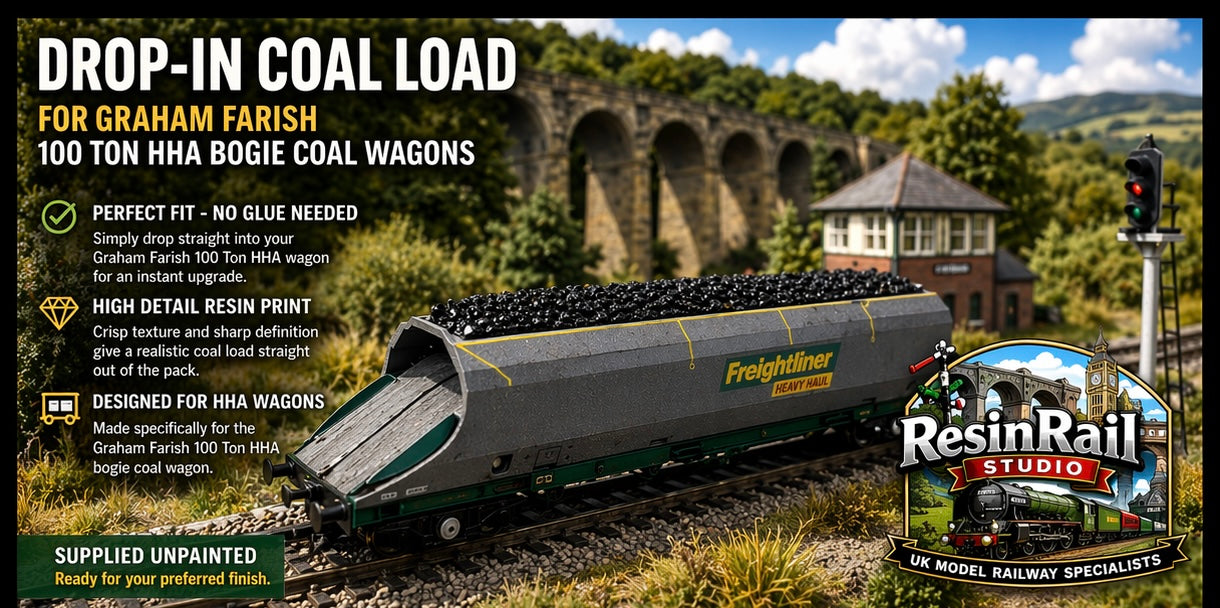 N Gauge Coal Load Insert for Graham Farish 100 Ton HHA Bogie Wagon | Realistic Resin Load