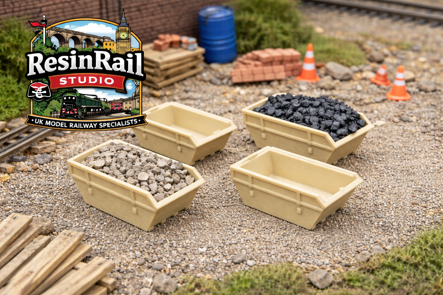 N Gauge 1:148 Builders Skips x4 – UK Resin Model Railway Yard Detail